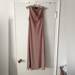 Gorgeous satin blush drape cowl neck bias-cut maternity dress